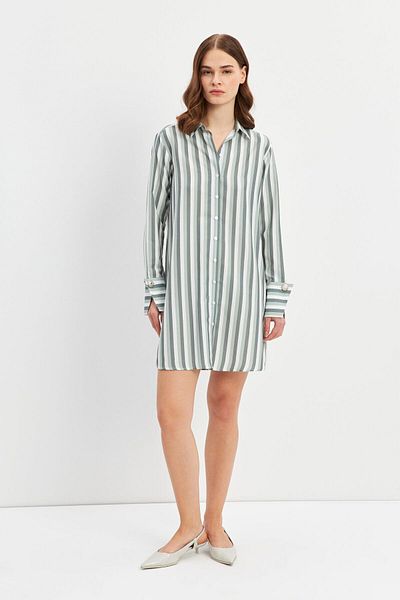 STELLA PULVIS Thick Cuffed Green Striped Tunic