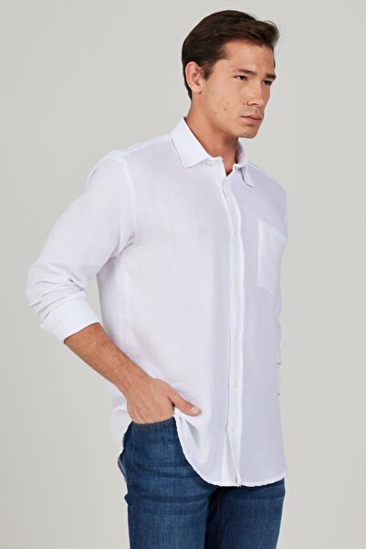 AC&Co / Altınyıldız Classics Pánská bílá košile Comfort Fit Wide Cut Classic 100% bavlna, mušelínová košile