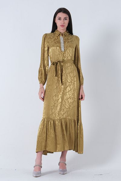 Feminist Hakim Collar Belt Detailed Dress Pistachio4593265