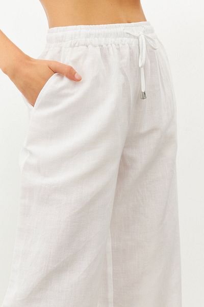 STELLA PULVIS White Linen High Waist Trousers with Elastic Waist