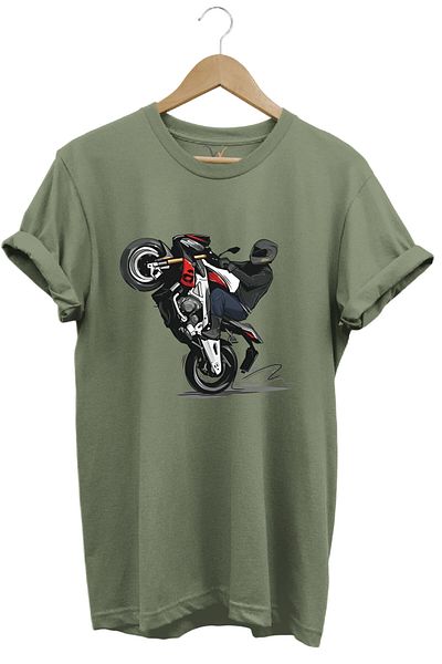 WİDİ Μπλουζάκι μπροστινό Lift Racing Biker με στάμπα 100% βαμβακερό χακί