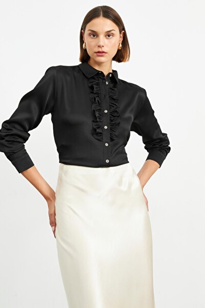 STELLA PULVIS Миди сатенена пола с еластична талия в цвят екрю