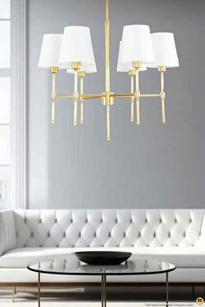 burenze Modern Avize 6 lı Eskitme Gold Avize Krem Abajur Şık Görsellik Katar