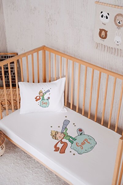Lilabio İsme Özel %100 Pamuk Park Yatak Çarşaf Seti (120X180) Küçük Prens