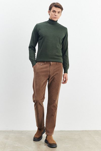 ALTINYILDIZ CLASSICS Men's Brown Comfort Fit Relaxed Cut Velvet Stretchy Trousers