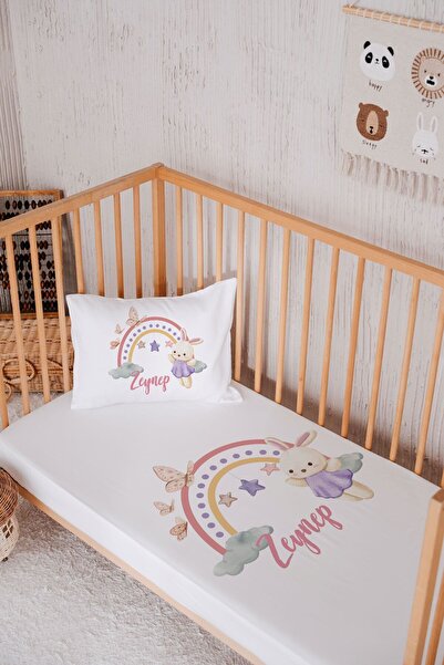 Lilabio Isme Özel %100 Pamuk Park Yatak Çarşaf Seti (120X180) Tavşan