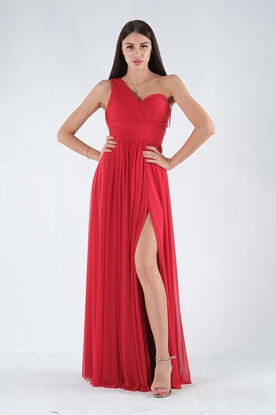 Feminist One Shoulder Slit Evening Dress Red9705155