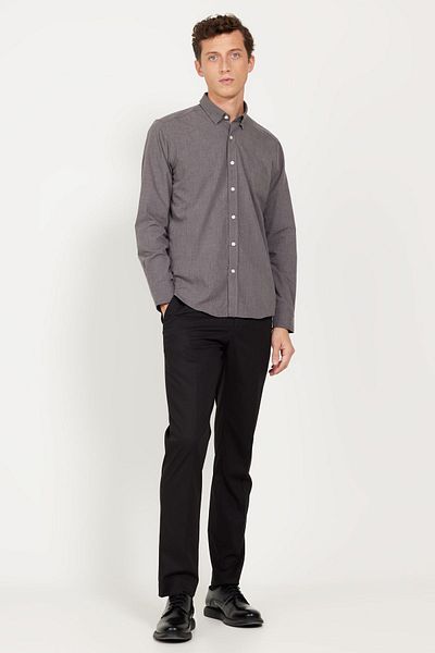 AC&Co / Altınyıldız Classics Ανδρικό πουκάμισο Anthracite Slim Fit με στενό κόψιμο γιακά με κρυφό κουμπί