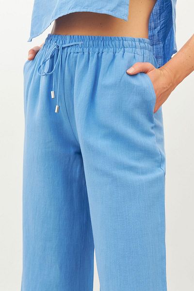 STELLA PULVIS Pantaloni albaștri cu talie înaltă cu talie elastică
