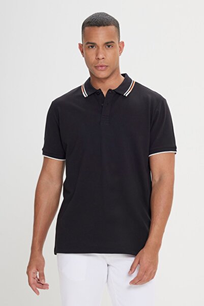 ALTINYILDIZ CLASSICS Tricou negru pentru bărbați, cu tăietură îngustă, 100% bumbac, cu gât polo