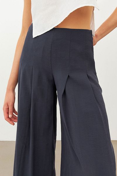 STELLA PULVIS Navy Blue Pleated High Waist Modal Palazzo Pants