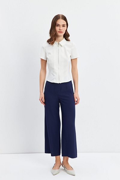 STELLA PULVIS Slim Fit Λευκή Μπλούζα με Κύπελλο - Φερμουάρ