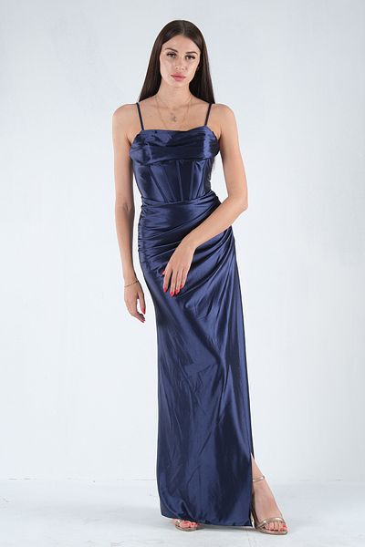 Feminist Back Tie Slit Evening Dress Navy Blue4522018