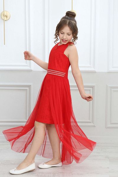 Asortix Girl's Red Evening Dress Graduation Evening Dress