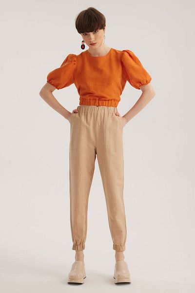 STELLA PULVIS Beige Linen Blended Jogger Pants