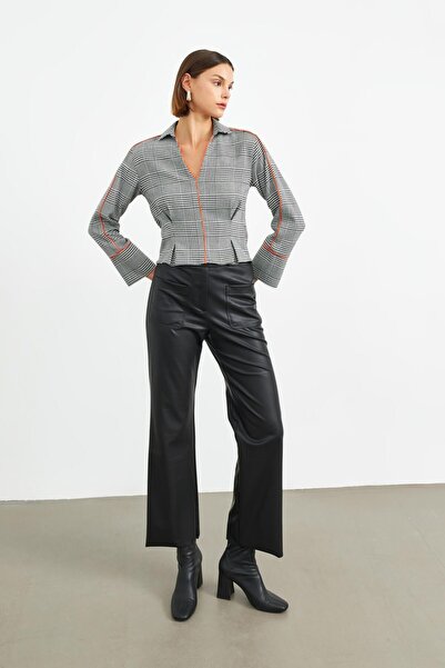 STELLA PULVIS Καρό μπλούζα με μαύρη λεπτομέρεια με πέτο