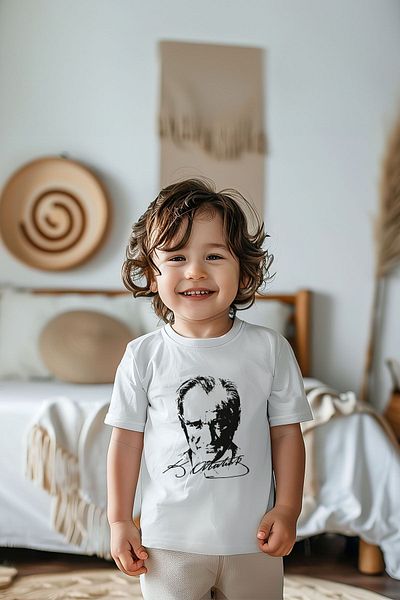 Lilabio Tricou cu mânecă scurtă cu imprimeu Ataturk pentru băieți, 100% bumbac