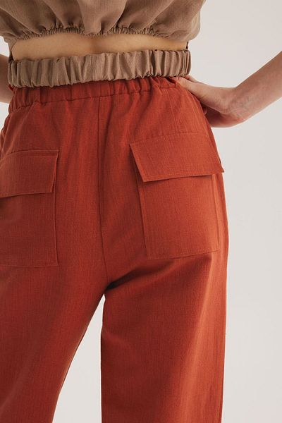 STELLA PULVIS Tile Linen Blended High Waist Paperbag Trousers