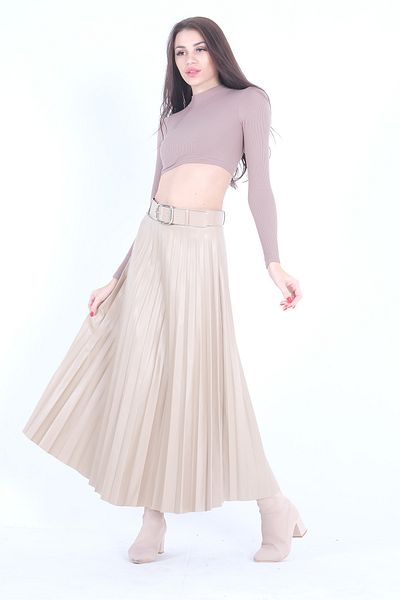 Feminist Pleated Leather Skirt Beige4591002