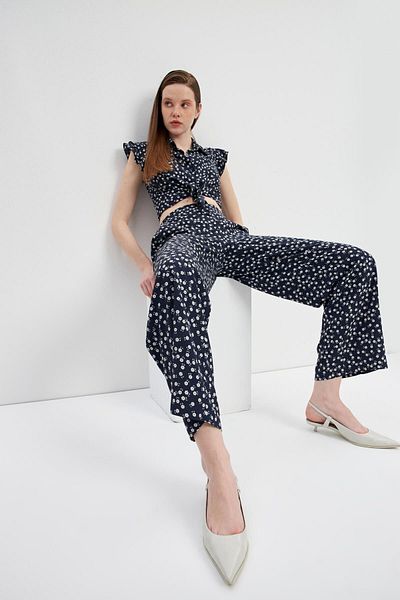 STELLA PULVIS Pantaloni cu talie înaltă bleumarin cu talie elastică
