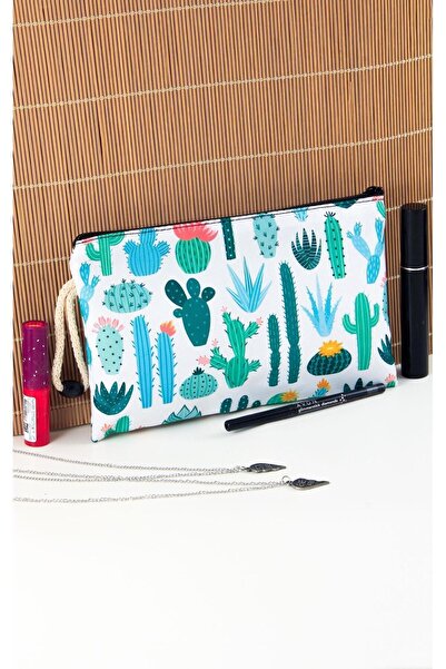 BYBAG Geantă de machiaj cu model de flori de cactus de dimensiuni mari - cu fermoar, 14 cm x 23 cm