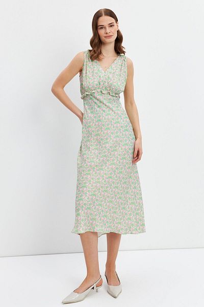 STELLA PULVIS Rochie verde Maxi din satin - Fără mâneci cu volane