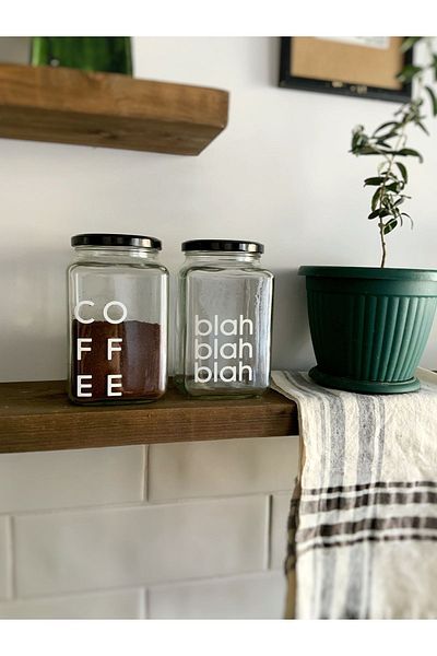 Atölye Merdiven Erzak Coffee Tea Sugar Glass Set of 2 Decorative Jars