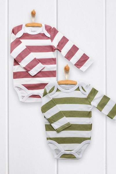 Lilabio 100% Cotton 2-Piece Long Sleeve Baby Bodysuit