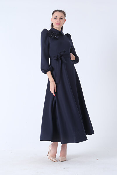 Feminist Kemer Bağlamalı Kloş Elbise Lacivert 4593260