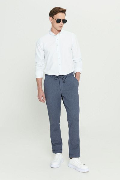 AC&Co / Altınyıldız Classics Men's Navy Blue Slim Fit Narrow Cut Tie Waist Flexible Trousers