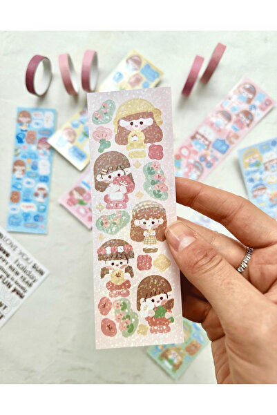 Genel Markalar Sevimli Kız Pembe Renk 8 Yaprak Sticker  / Çıkartma/ Su Geçirm...