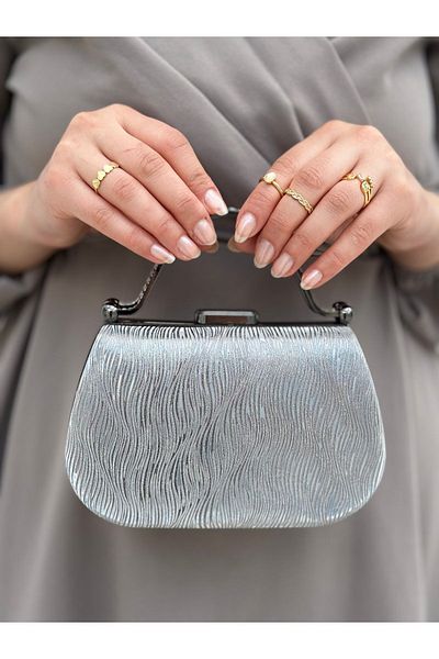 Sh Poly Γυναικεία κυματιστή πλατινένια τσάντα Clutch για βραδινό φόρεμα