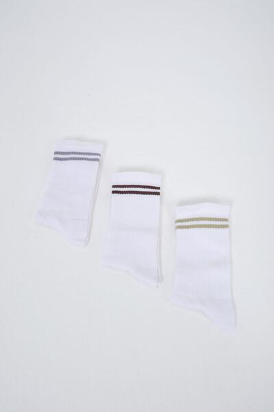 C&City Ανδρικό Σετ μακριές κάλτσες 3 τεμαχίων ριγέ - αφρός