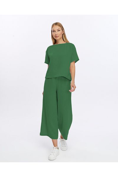 İkmal Beige Linen Set - Oversize T-shirt and Trousers Women's Set