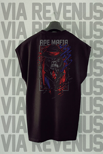Vordevia Ape Mafia Štampano - Crni sportski rukav bez rukava T-shirt