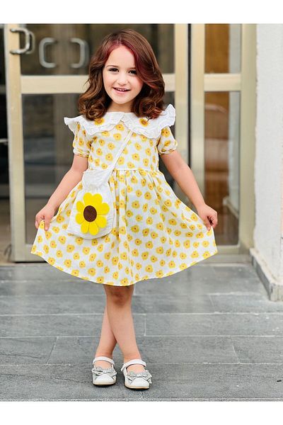 Beyaz Gül Butik Girl's Dress Daisy Patterned Bag