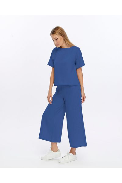 İkmal Beige Linen Set - Oversize T-shirt and Trousers Women's Set