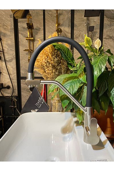 İSAOĞLU YAPI Matt Chrome Purified Kitchen Faucet Inox Purified Spiral Sink Faucet Suitable for Purification Devices