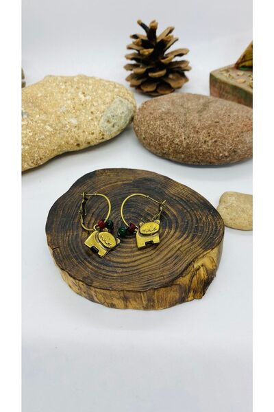 Porsuk Alternatif El Yapımı Etnik Otantik Hippi Bohem Kedi Desen Küpe