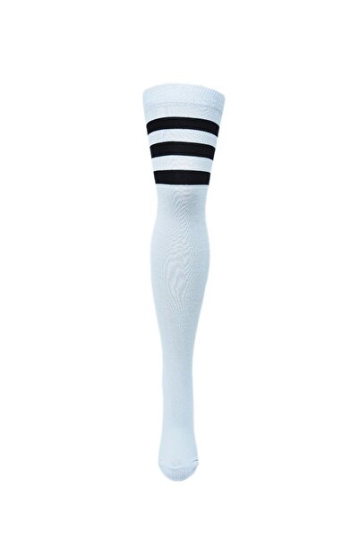 Design Socks Woman's Black Three-Striped Cotton Over-the-Knee Socks White - Pattern Socks