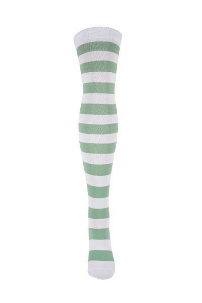 Design Socks Șosete de damă, alb, verzi, din bumbac cu dungi până la genunchi - Șosete de design