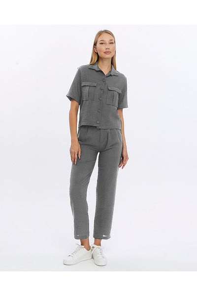 İkmal Beige Linen Set - Shirt, Jacket and Pants Women