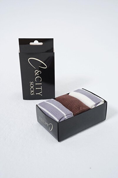 C&City Ανδρικό Σετ ριγέ 3 τεμαχίων μακριές πρίζες - Σοκολάτα