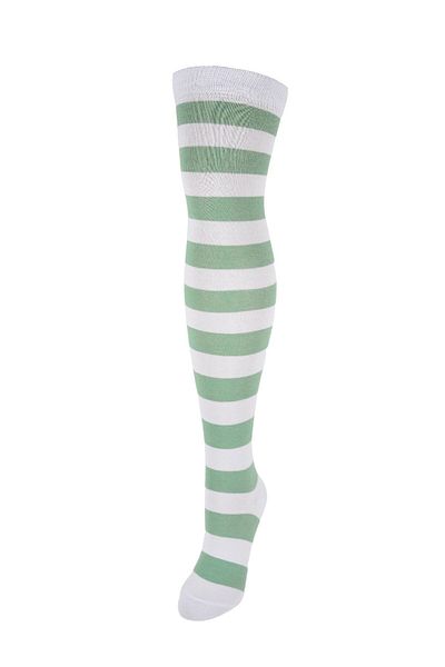 Design Socks Șosete de damă, alb, verzi, din bumbac cu dungi până la genunchi - Șosete de design