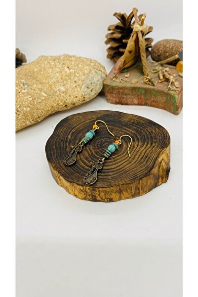 Porsuk Alternatif El Yapımı Etnik Otantik Hippi Bohem Kedi Figür Küpe