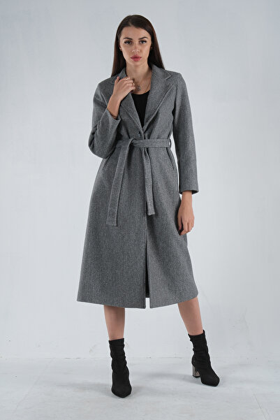 Feminist Astarlı Kaşe Kaban Gri 0108069