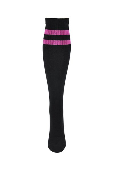 Design Socks Дамски чорапи до коляното от памук с кестеняво-бежово и райета, черни - Чорапи с шарки