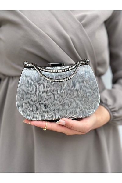 Sh Poly Γυναικεία κυματιστή πλατινένια τσάντα Clutch για βραδινό φόρεμα