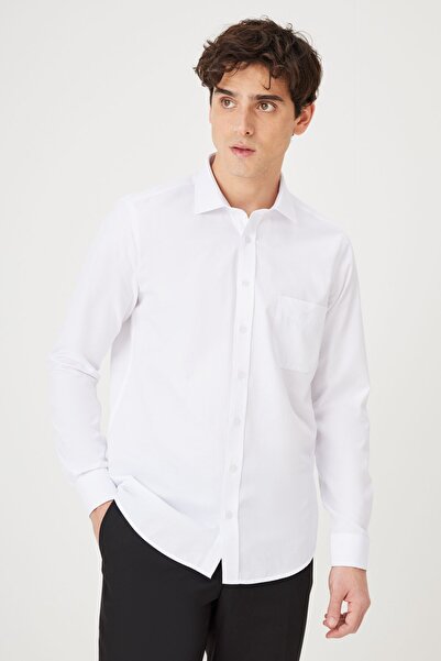 AC&Co / Altınyıldız Classics Men's White Slim Fit Narrow Cut Classic Collar Cotton Dobby Shirt