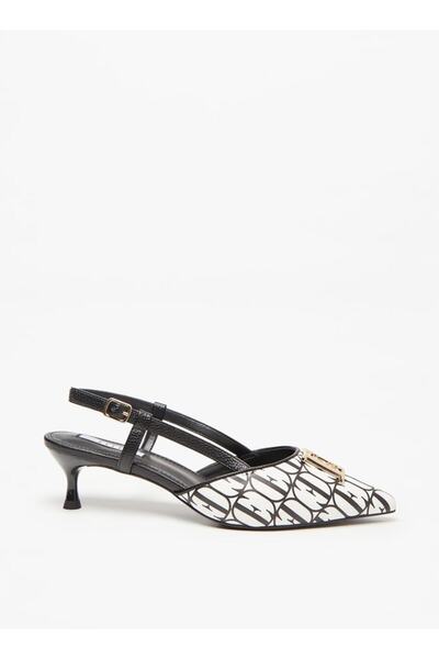 ELLE Monogram Print Pumps with Buckle Closure and Kitten Heels
